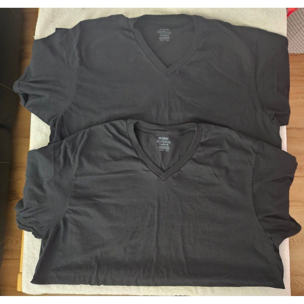Gildan Men's Black V-Neck Tee Shirts 2 Pack Casual Soft Cotton